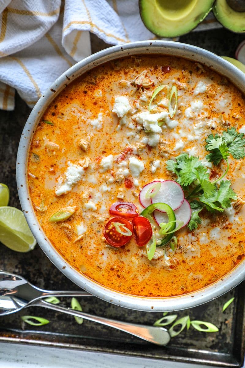 Keto White Chicken Chili in a bowl